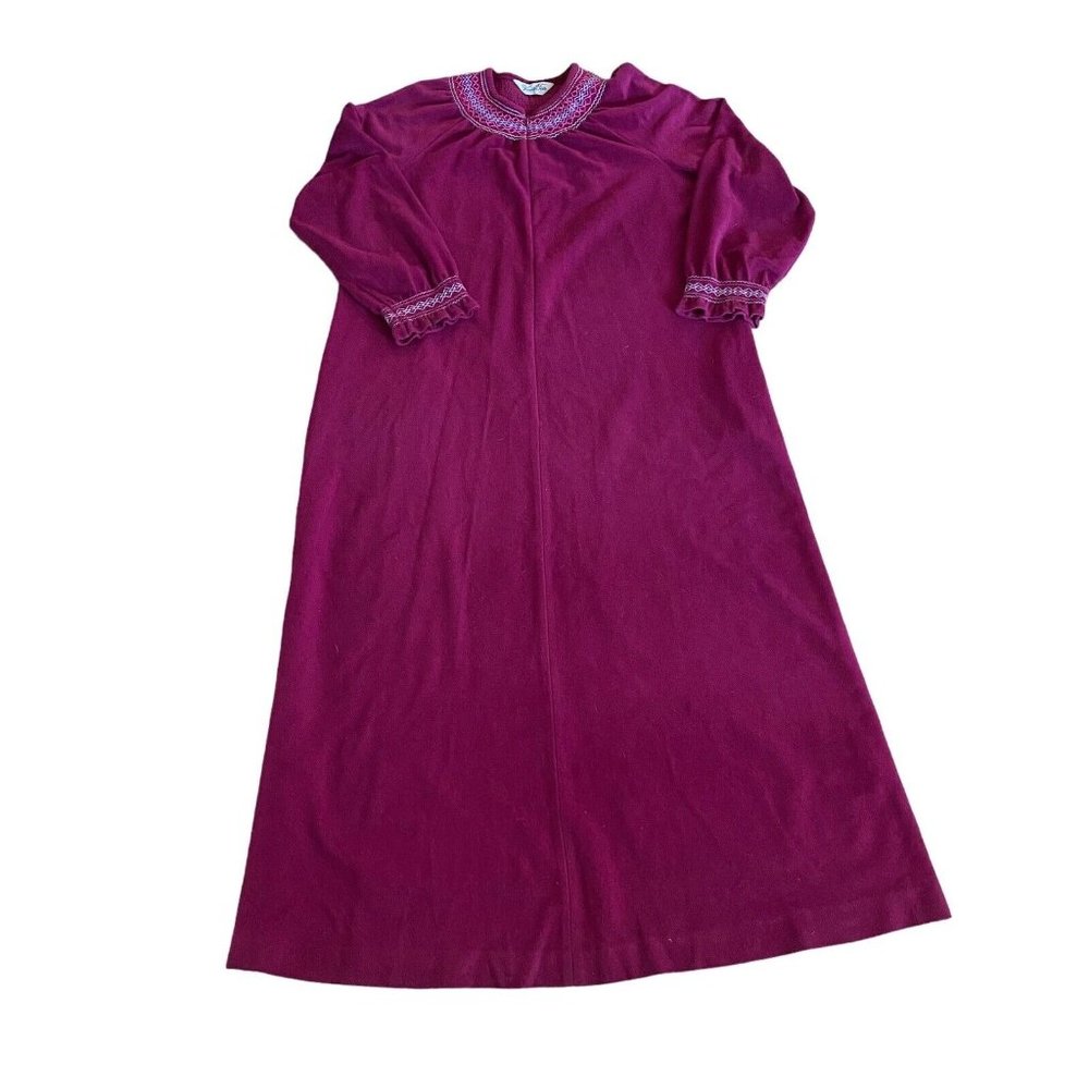 Vtg Vanity Fair Robe Medium Housedress Berry Red Wine Velour 1/2 Zip Grannycore